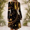 Women s Criss Cross V Neck Long Sleeve Printed Dress Black Blue Green Mandala Curved Hem