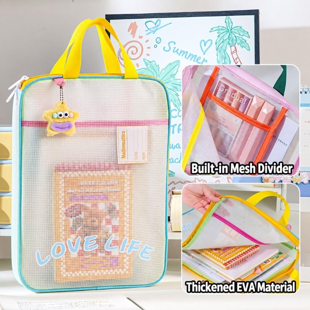 Waterproof Mesh Zipper Pouch Bag EVA Transparent File Bag Tutoring Bag  School Office Supplies