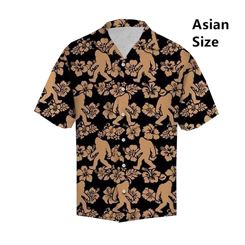 Hawaiian Bigfoot Pirate Man Shirts Women Tropical Summer Aloha Casual Shirts Button Down Short Sleeve Sasquatch Shirt Clothing