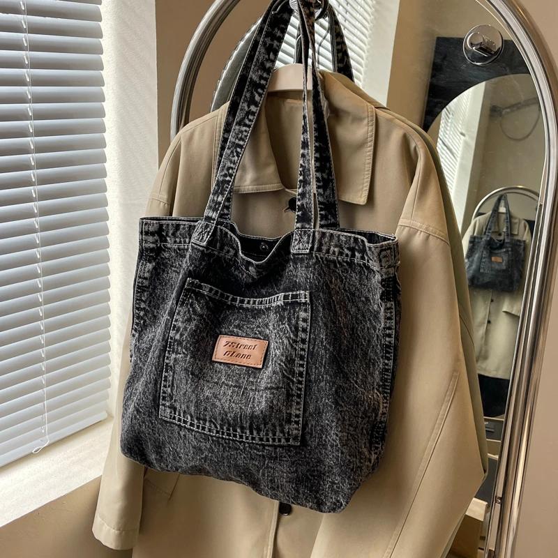 2026 New High Quality Denim Magnetic Butt Sewing Thread Women's Shoulder Bag Fashi Retro Lightweight Persality Handbag