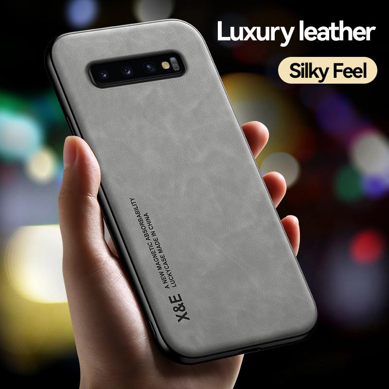 For Samsung S 10 S10+ Plus Case Car Magnetic Holder Leather Back Cover For Samsung Galaxy S10 Plus Soft TPU Frame Protect Funda