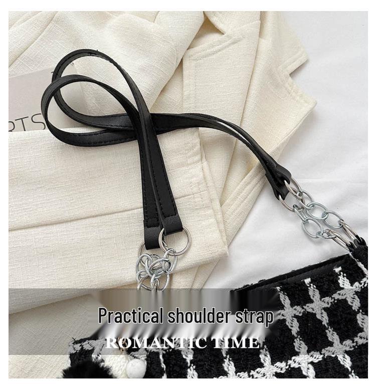 2023 Karierter Woll-Tote: Herbst/Winter Damen Vielseitige Schulter-Eimer-Tasche, Große Kapazität