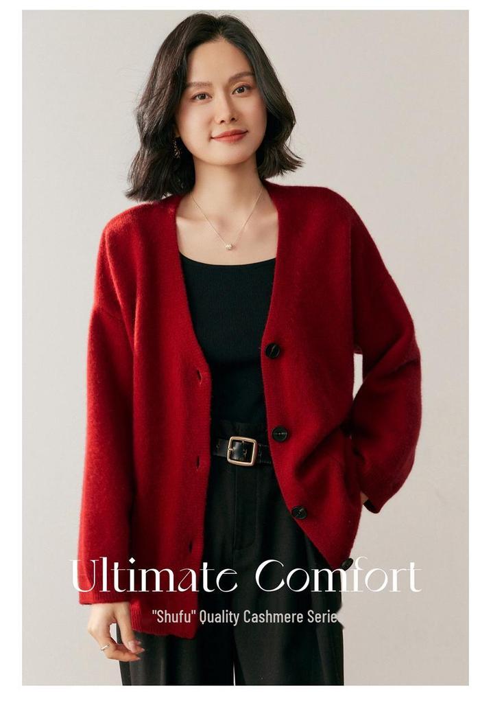2026 Autumn/Winter Women's Oversized V-Neck Cashmere Cardigan Sweater