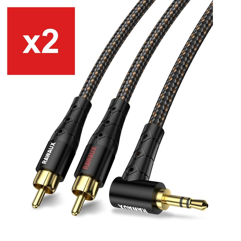 RAWAUX 3.5mm To 2RCA Audio Conversion Cable, 1m, 90-Degree TRS Plug