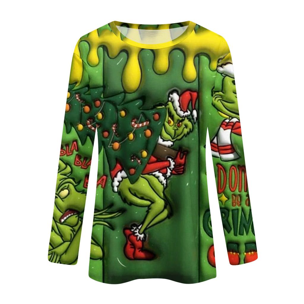 Women's Fashion Casual LongSleeve Print Round Neck Pullover Top Blouse