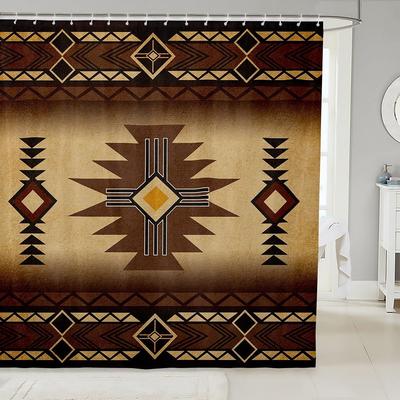 Southwest Shower Curtain, Geometric Aztec Tribal Pattern Bathroom Curtain Vintage Striped Western Waterproof for Kids Girls