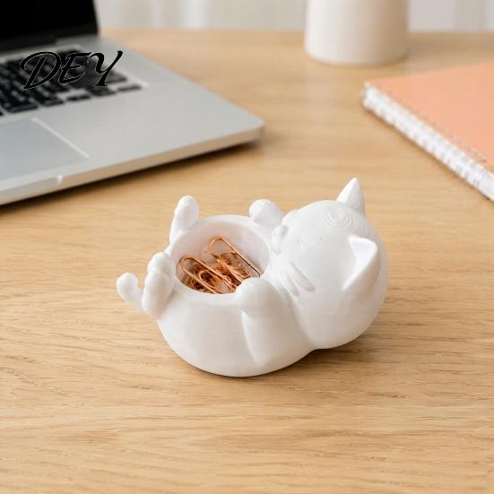 Creative Gift for Girls 3D Fortune Cat Desk Storage Box, Cute Money Jewelry Organizer Multi-functional Slot Rings, Mini Planter Home Decor Figurine,
