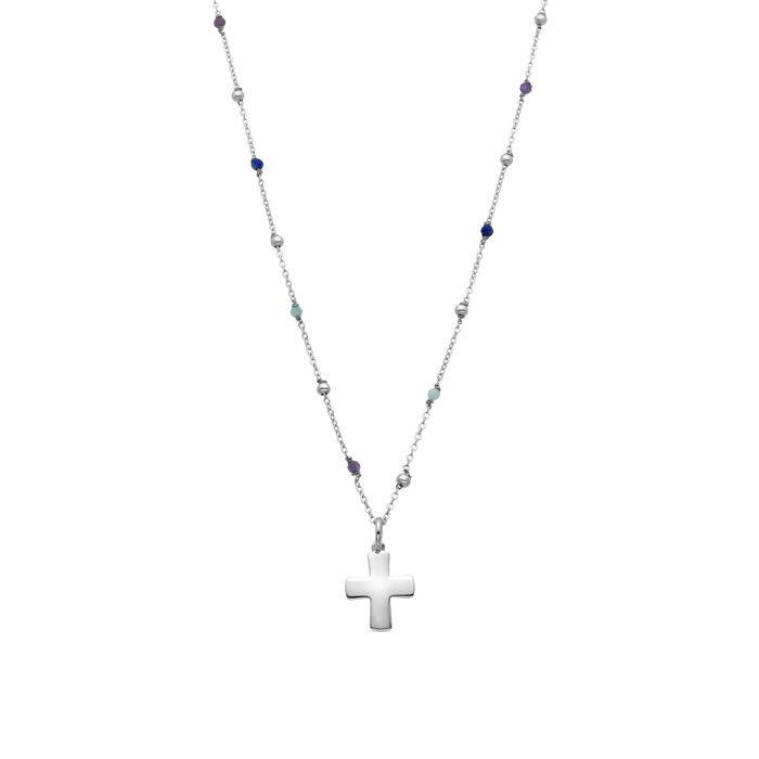 Collier - Luxenter - Croix - Argent 925 - Zircon Saphir - Plaqué Rhodium