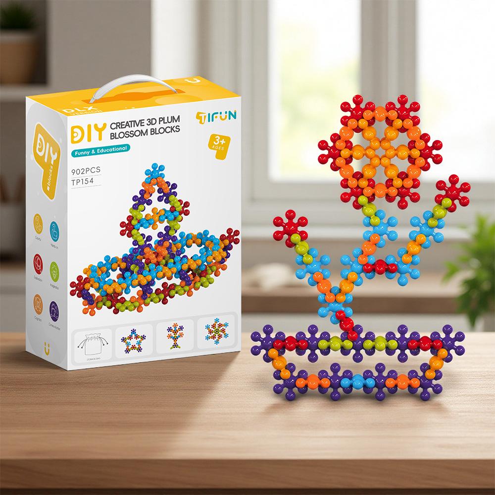 Set di Blocchi da Costruzione Fiore di Prugno Puzzle 3D per Bambini Giocattolo Creativo Fai da Te Regalo