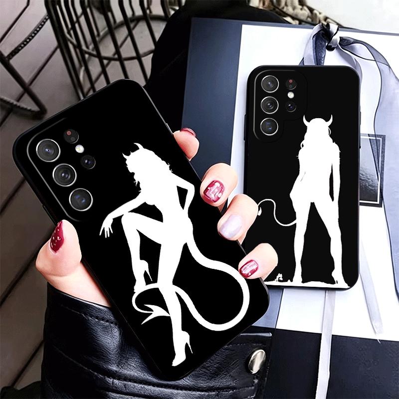 Devil Girl Silhouette Cool Soft Phone Case for Samsung Galaxy S26 S25 Edge S24 Ultra S23 Plus S22 S21 FE S20 Black Cover Back Sh