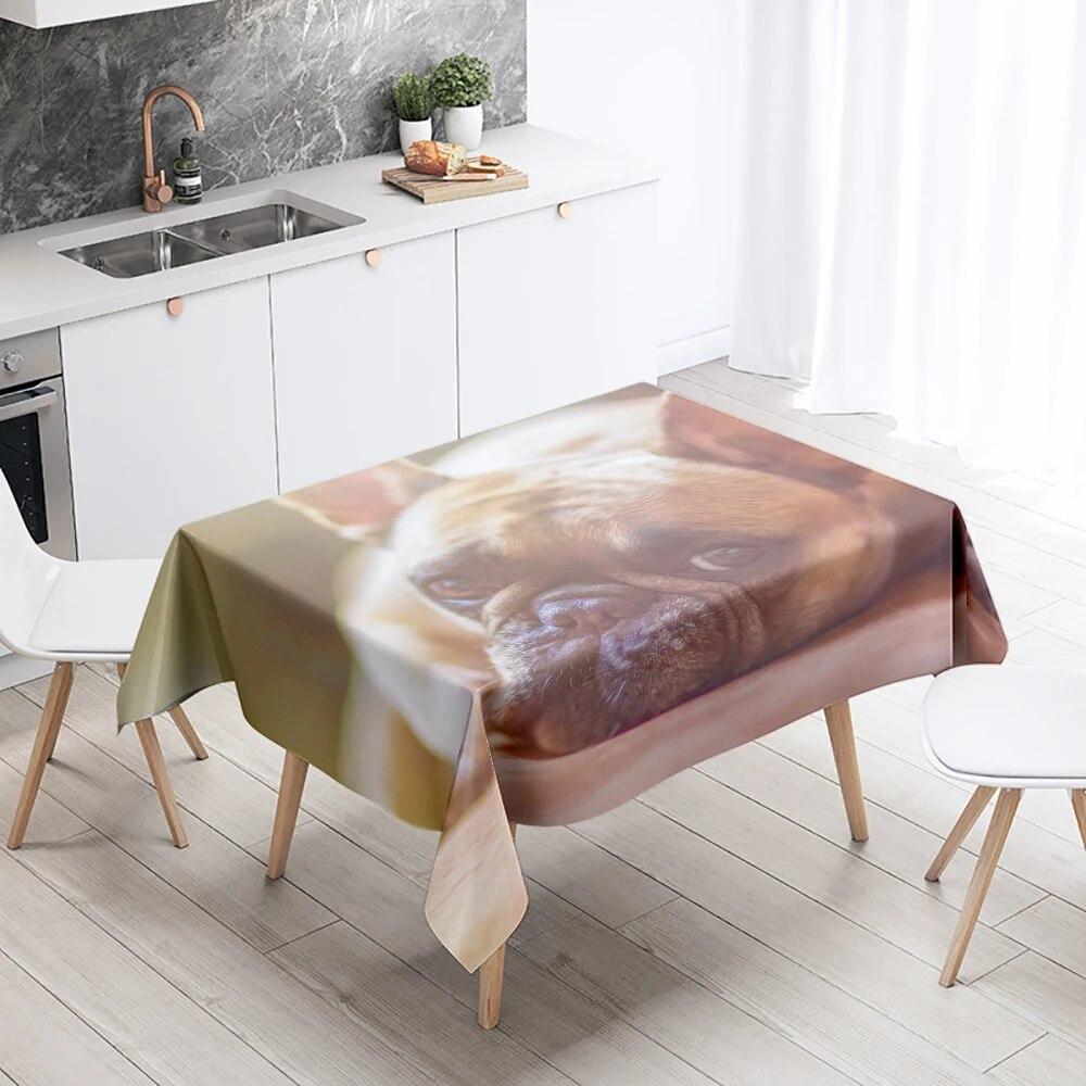 Cute Puppy Tablecloth Camping Party  Anti-Stain Waterproof Rectangular Kitchen Table Home Decor