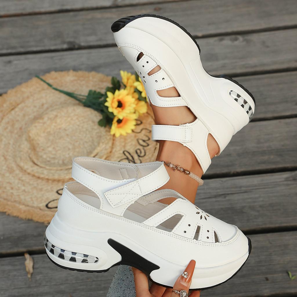 Damen Sommer Sneaker Übergröße Freizeit: Offene, Erhöhte, Klettverschluss, Keilabsatz-Pumps
