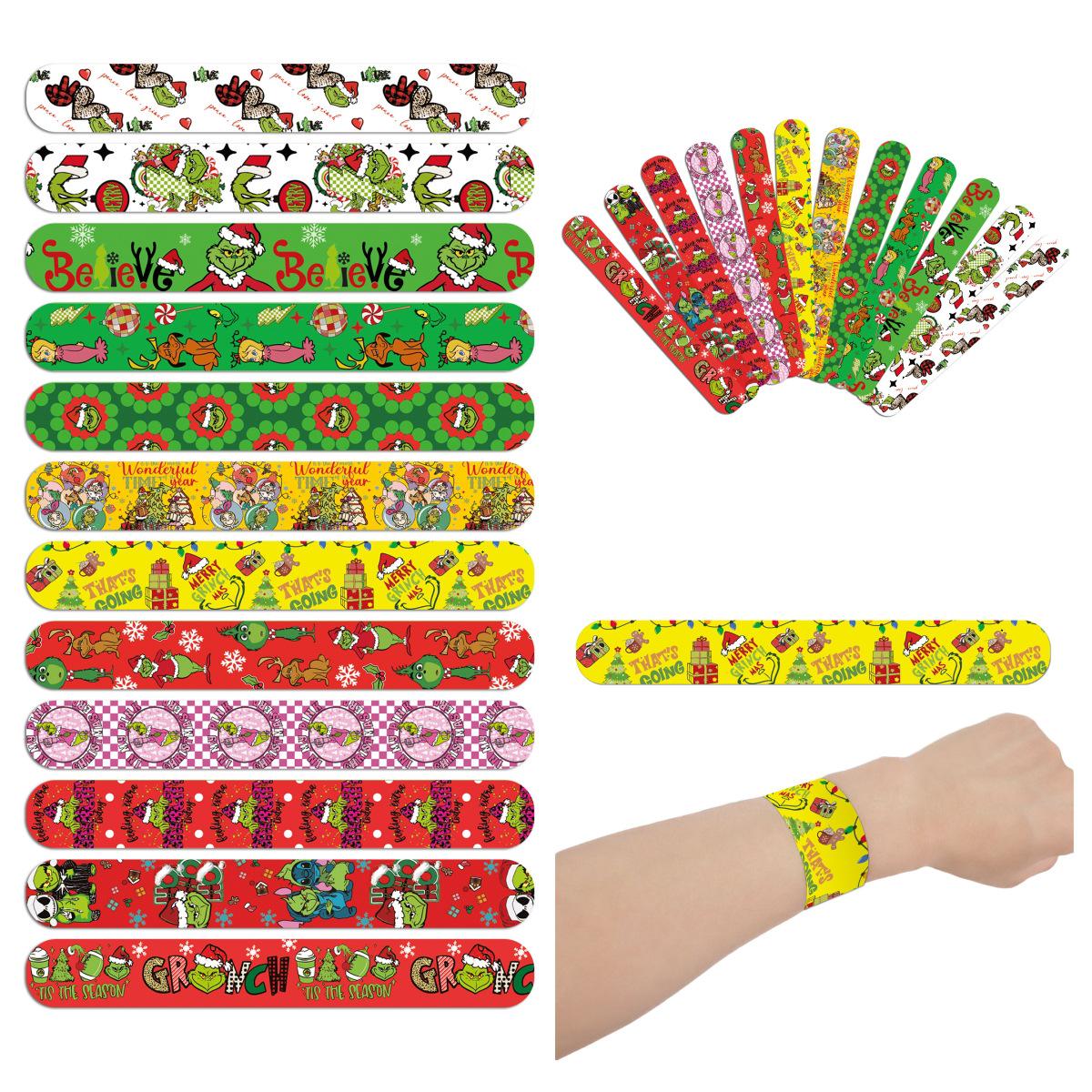 Green Monster Grinch Snap Bracelet for Kids - Anime Cartoon Christmas Party Gift