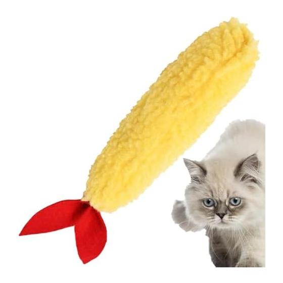 Cat Toy Shrimp Tempura Plush Toy Kicker Body Pillow Durable Chewing Lack of Exercise Stress Relief Realistic Shrimp Tempura Present Handmade Safe
