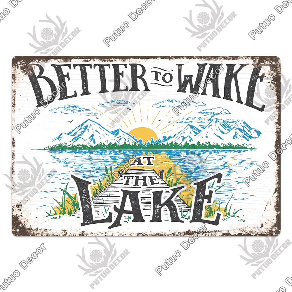 Putuo Decor Lake House Vintage Tin Signs Rustic Plaque Metal Plate Wall Art Decor for Living Room Kitchen and Entryway Posters