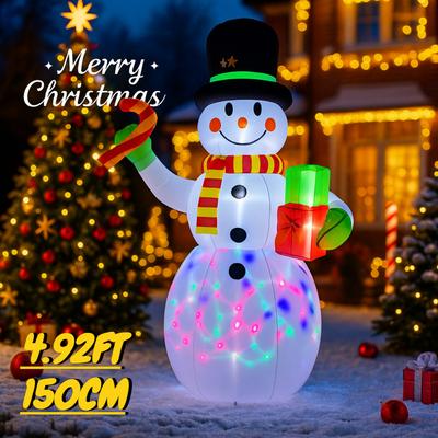 1,5 m Chapeau de Bonhomme de Neige Gonflable Décoration de Noël pour Jardin Avec LED Fournitures de Noël Ornement de Décoration Intérieure Cadeau Festif