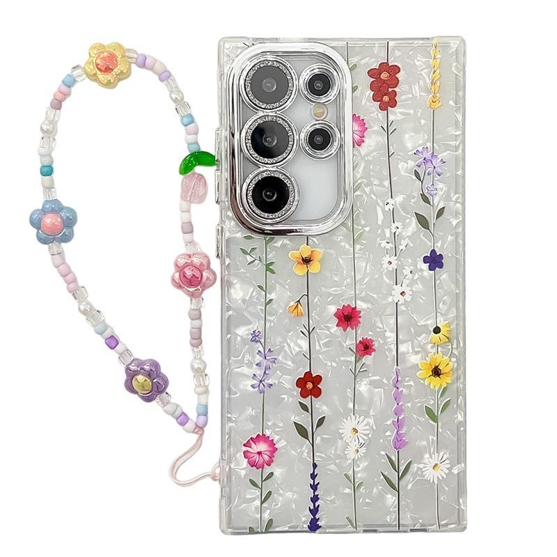 Small Floral Imd Hard Shell Summer Suitable for Samsung S25 S24 Ultra Mobile Phone Case with Lens Film Bracelet