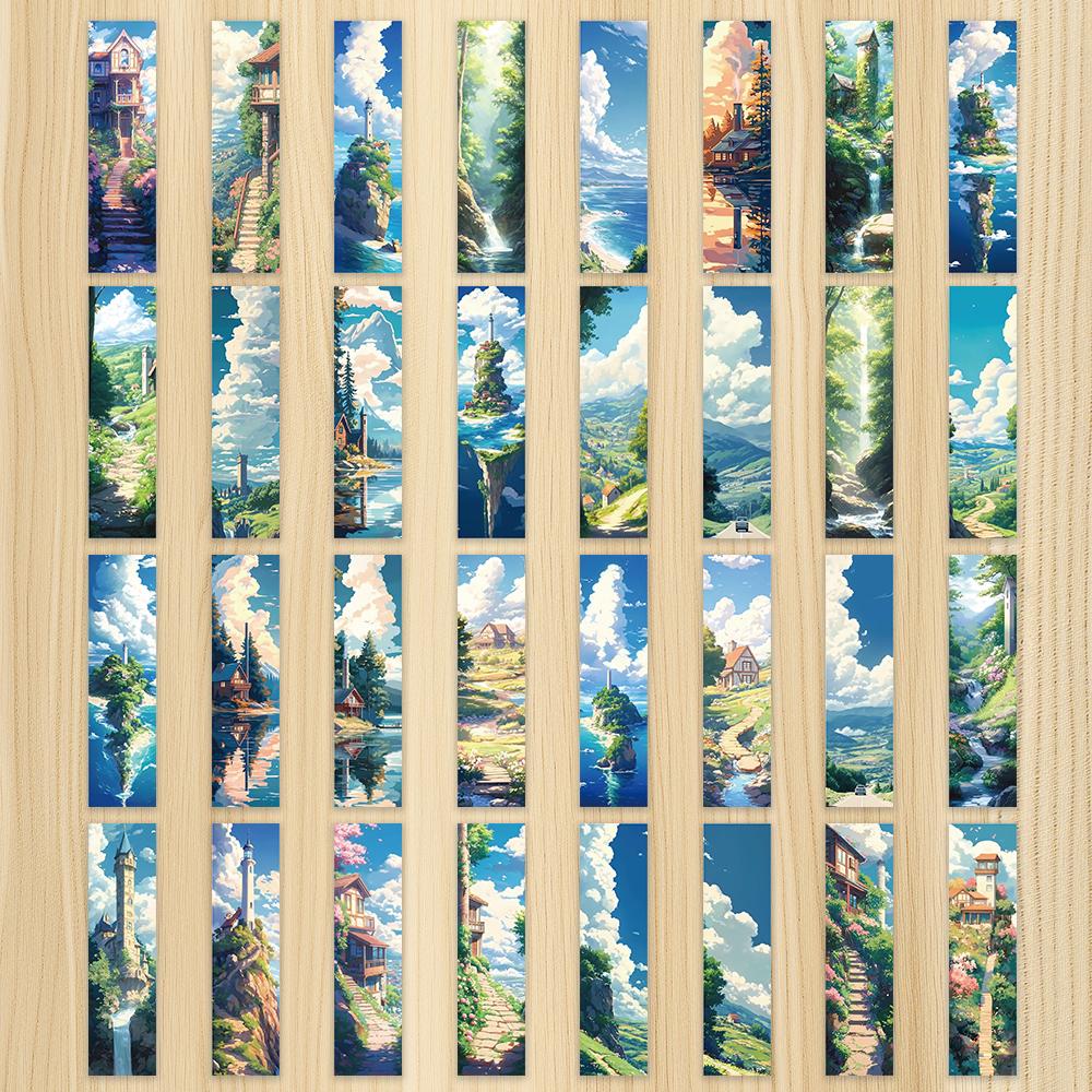 

32 pcs, Anime Landscape Bookmarks, Blue Sky, Landscape, For Teachers, Readers and Lovers, Bookmarks, Gifts, Party, Birthday