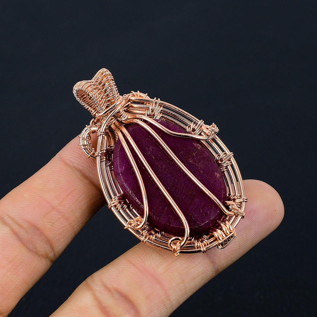 Ruby Pendant Gemstone Jewelry, 999 Copper Wire Wrapped Handmade Pendant, Latest Design Jewelry
