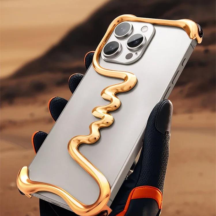 Husă de telefon de lux, metal 3D, fără cadru, pentru iPhone 14 15 16Pro Max 16Plus 15Pro, din aliaj de aluminiu, husă, husă de airbag, rezistentă la șocuri