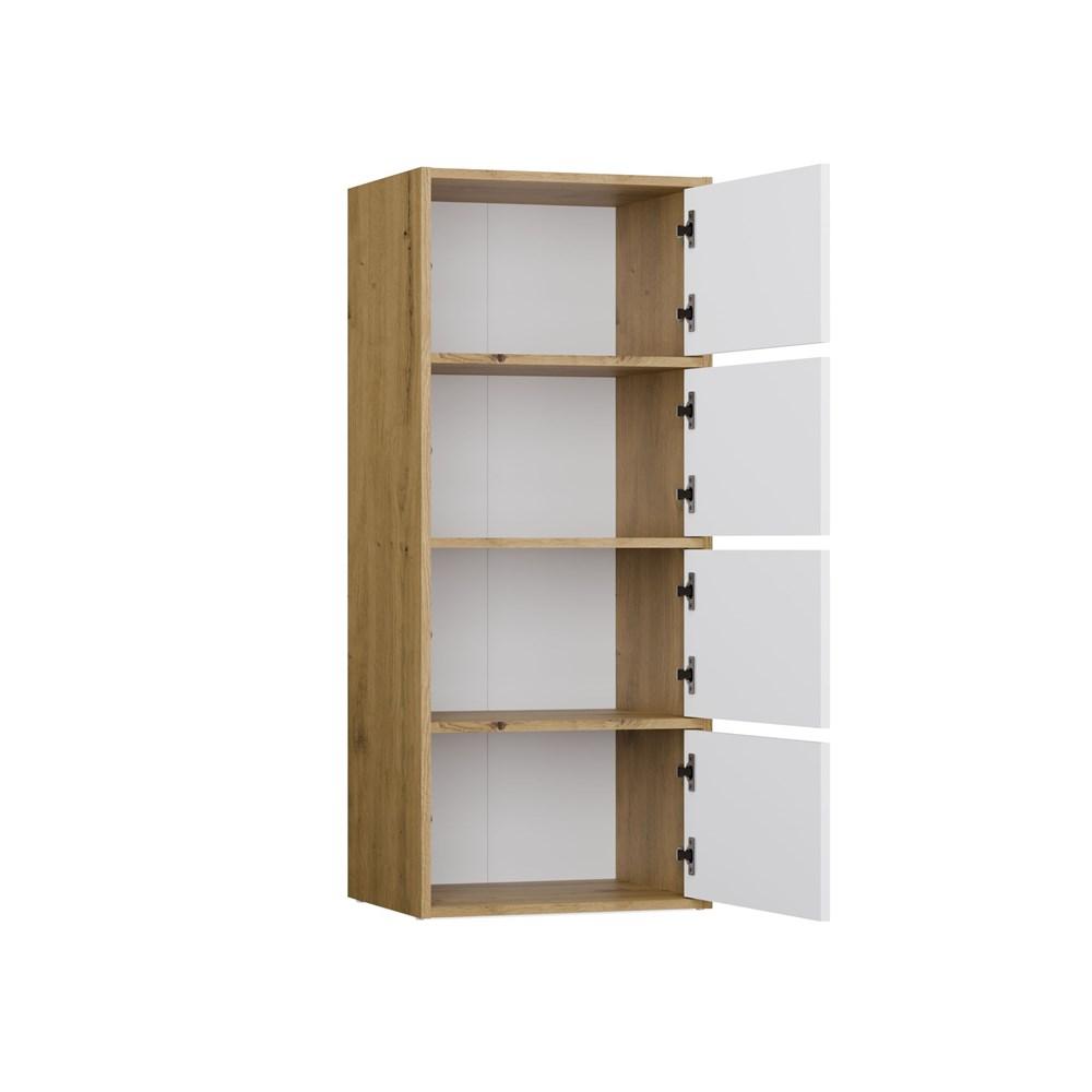 Komoda Alma Dąb Artisan Front Biel Szafka 4 Drzwi 4 Półki 50X119X40Cm