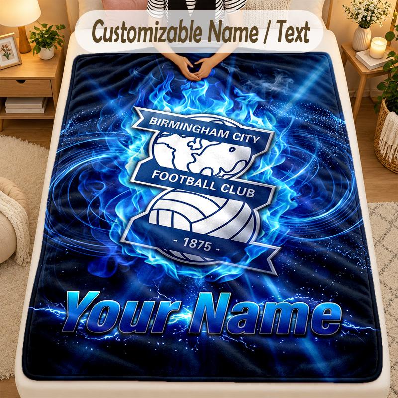 Flannel BlanketBIRMINGHAM CITY Football Custom Name Text Personalized Soft Warm Throw Blanket Home Decor Gift