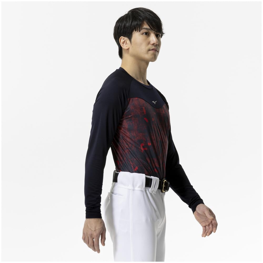 Mizuno Practice Graphic Undershirt Long Size Red Undershirt, Fleece-Lined (Low Neck, Sleeve), M,