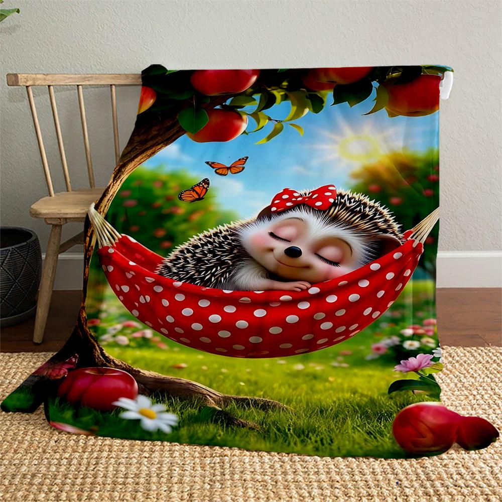 1PC Hedgehog, HammockOutdoor Flannel Blanket - Soft Plush Decor for Picnics, camping, Bedroom, Playroom, Office, or Lunch Break 1324A