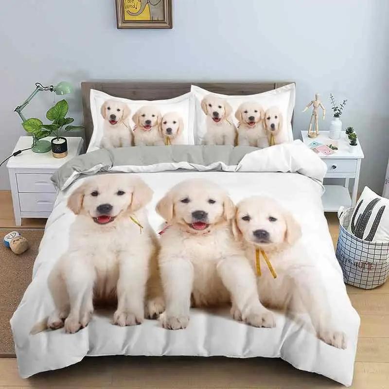 Dog Soft Duvet Cover Set Golden Retriever Quen Sized Dimensions Beding Set for Young Boys Young Girls Microfiber 3D Pet Themed Animal Funy Dog
