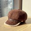 Women S Fashionable Frayed Edge Octagonal Newsboy Cap With Belt Buckle For Autumn Winter
