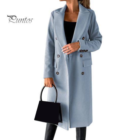 

Жіноча вовняна куртка з відкладним коміром, одноколірне двобортне пальто середньої довжини, утеплене, з довгими рукавами, пальто для поїздок на роботу і роботу, весна, осінь, зима 2XL небо синє кольору