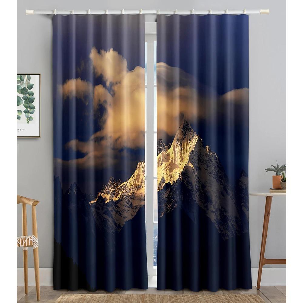 Shangri-la Snowy Mountain Landscape Blackout Window Panel Curtain designed for Living Room Space Bedroom Bathroom Kicthen Door Cupboard Decor Hooks