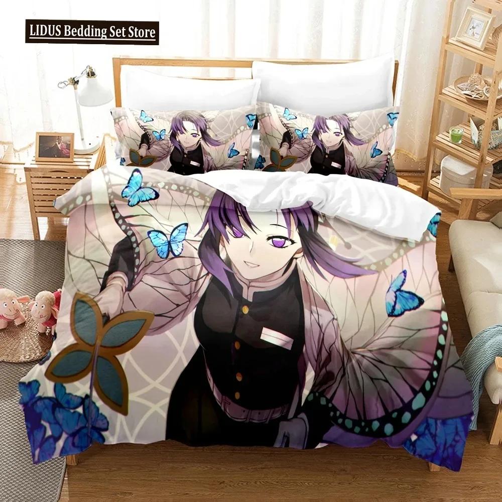 3D Print Kochou Shinobu Bed Anime Demon Slayer Bedding Set 200x200 Teens Boys Twin Single Queen King Full Duvet Cover Sets