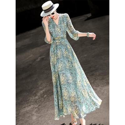 French Style Floral V-Neck A-Line Dress