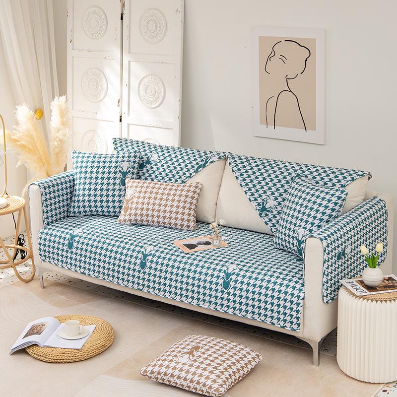 Baumwoll-Sofabezug Rutschfest Staubdicht Wohnzimmer Karomuster Sofa Liegesessel Rückenlehne Möbel Vollabdeckung Waschbar Ohne Ausbleichen für Zuhause