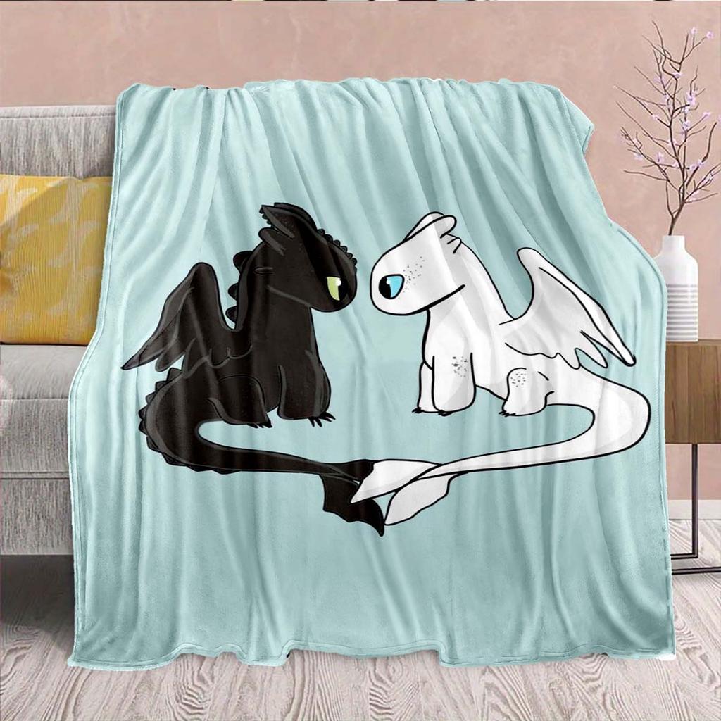 Black Dragon Plush Blanket Flannel Dark Mythical Dragon Design Warm Cozy Soft Throw Decor -QJY