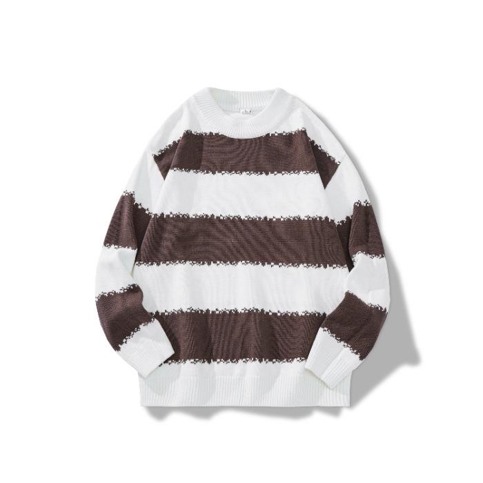 Men s Trendy Japanese-Style Striped Knit Pullover for Autumn/Winter XL