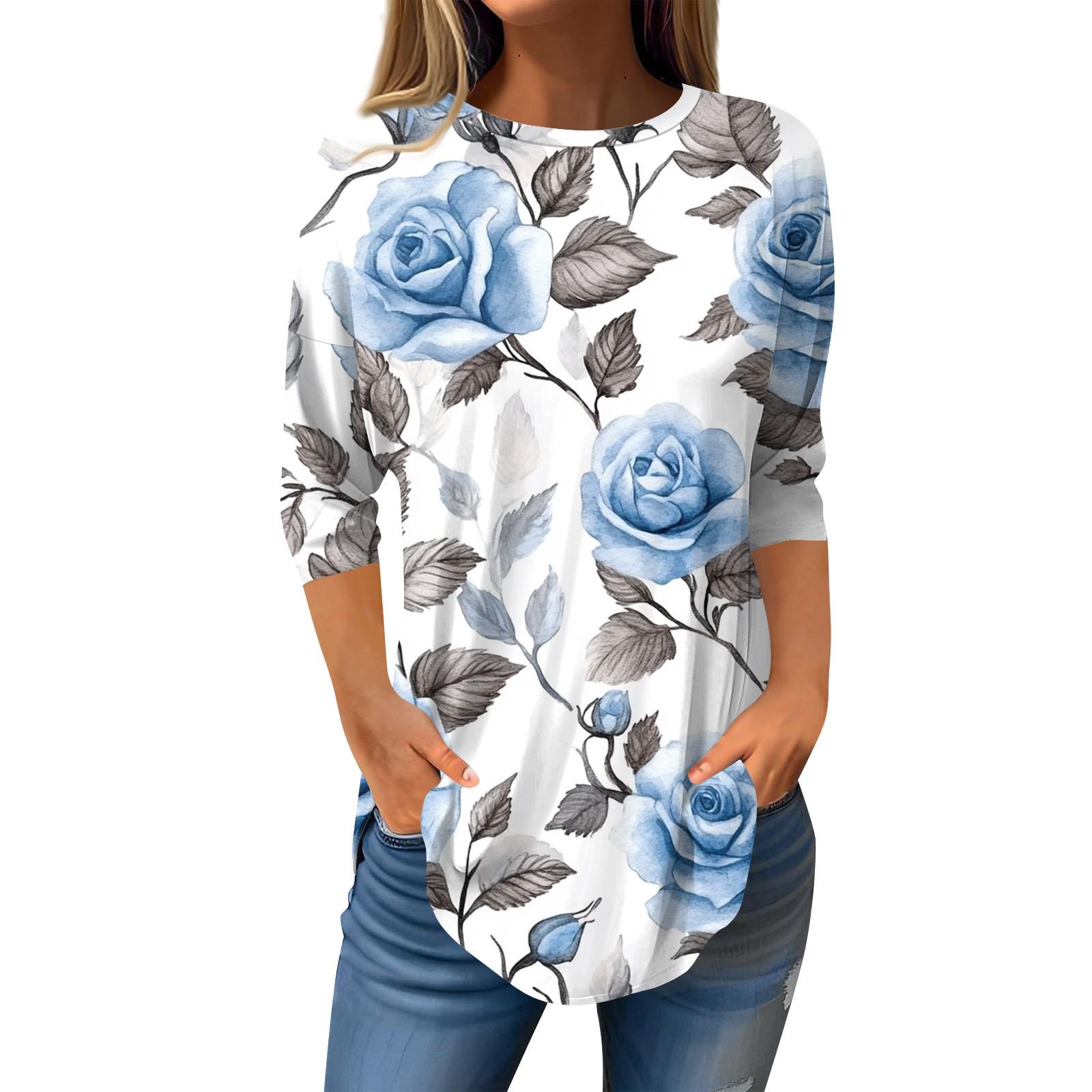 

Рубашки с рукавом 3/4 для женщин, милые топы, футболки с рисунком, блузки, повседневные базовые топы больших размеров, пуловеры XL белый