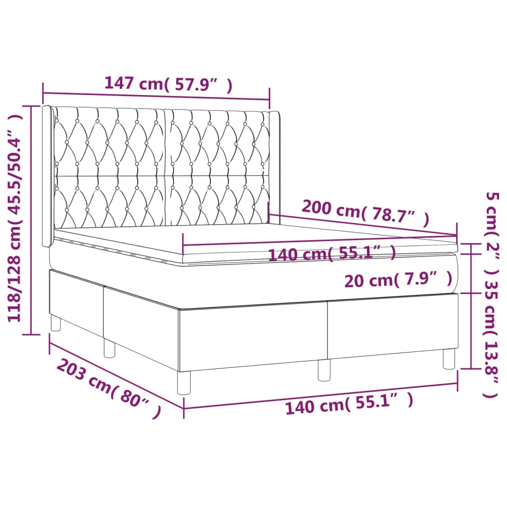 Vidaxl Letto Continentale Con Materasso, Grigio Chiaro, 140X190Cm, Velluto