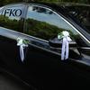 Easy Install Wedding Car Kit Artificial White Rose Decoration, Door Handle & Rearview Mirror Flower Bouquet Weather Resistant Flowers with Satin