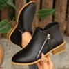 Four seasons  shoes British style solid color casual zipper low heel thick heel short boots