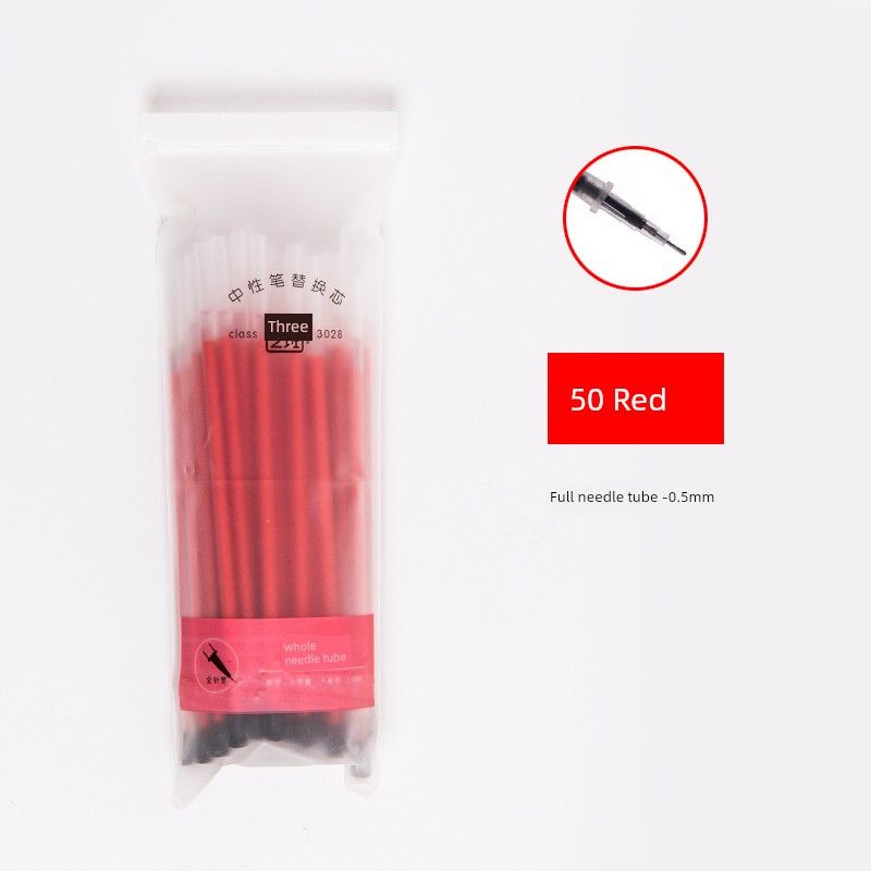 

Grade Three Class Two Stationery 100 Refill Black Gel Ink Pen Refill Black Red Blue Refill Office Exam for Students Full needle tube-Red (50 pieces)