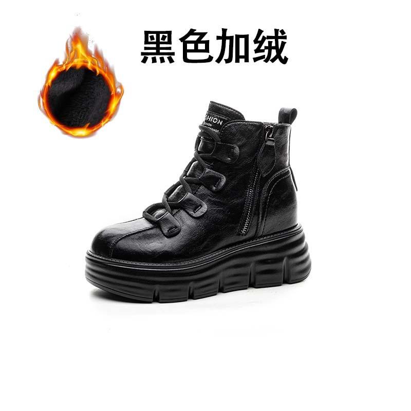 

Autumn and winter new thick-soled inner height increase of 8cm side zipper comfortable versatile casual high-top low-tube Martin boots women s leather 40