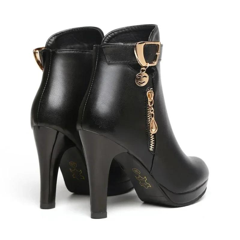 Nová móda Dámské kozačky Podzimní a zimní Kotníkové boty Dámské Kulaté špičky Tenký podpatek Zip Neformální dámská obuv