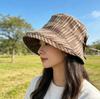 Spring and Autumn new sunshade plaid bucket hat fashionable versatile sunscreen basin hat big head circumference showing face small plaid sun hat