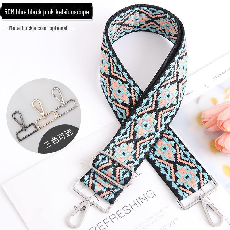 

5 см регулируемый многоцветный женский ремень для сумки - узор калейдоскопа, широкий, через плечо Light Gold Buckle