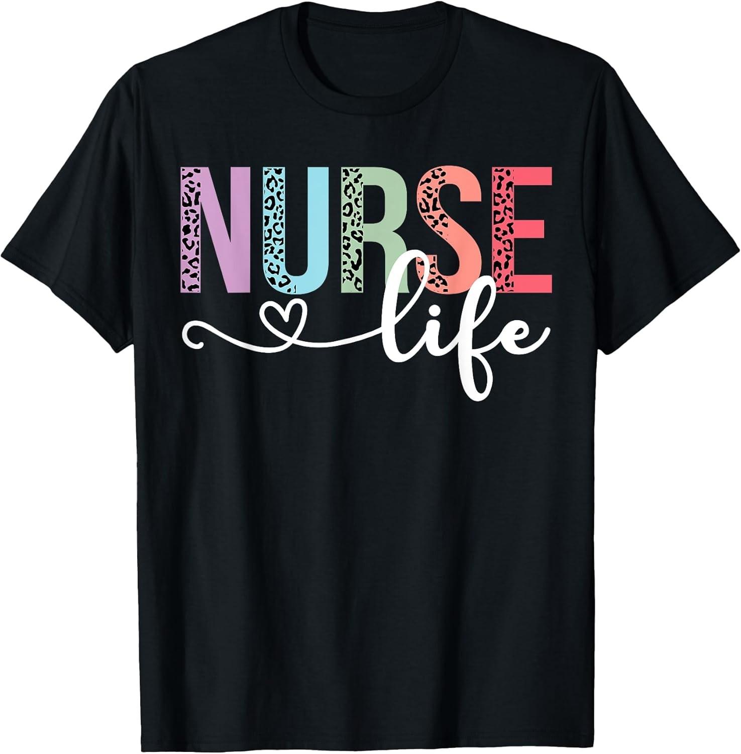 Women Nurse Life Rn Lpn Cna Leopard Nurse Week Healthcare Tee Size S-3XL S