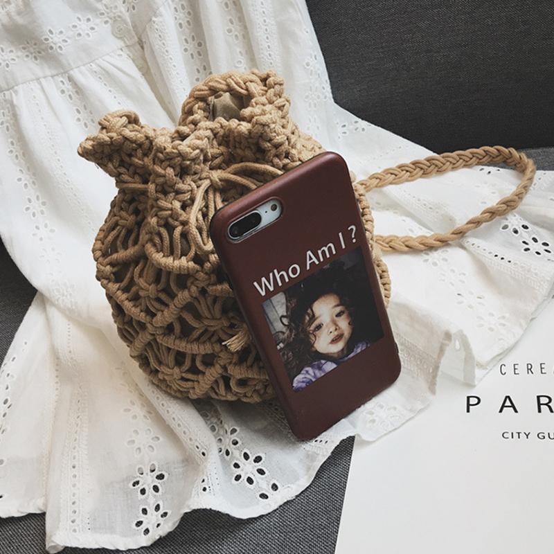 Yogodlns Cotton Rope Bucket Shoulder Bag For Women Handamade Woven Summer Beach Drawstring Crossbody Bag