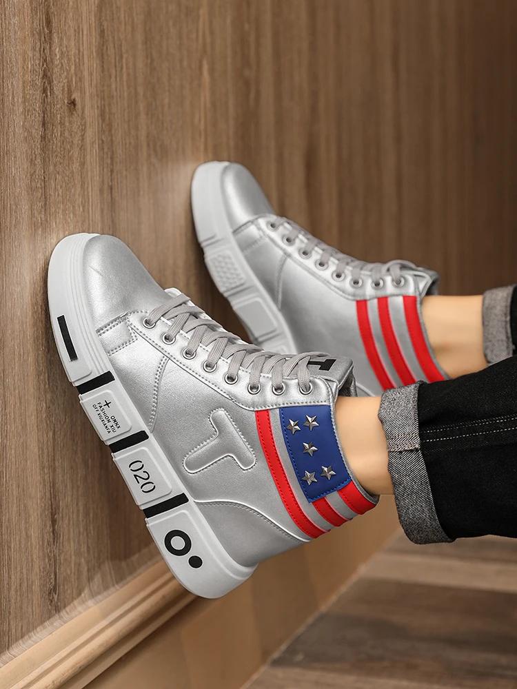 

Молодежная спортивная обувь с высоким верхом, мужская, новая модная, прогулочная, брендовая, высококачественная, плоская, для скейтбординга, золотая, повседневная, уличная одежда для бега 39 серебряный