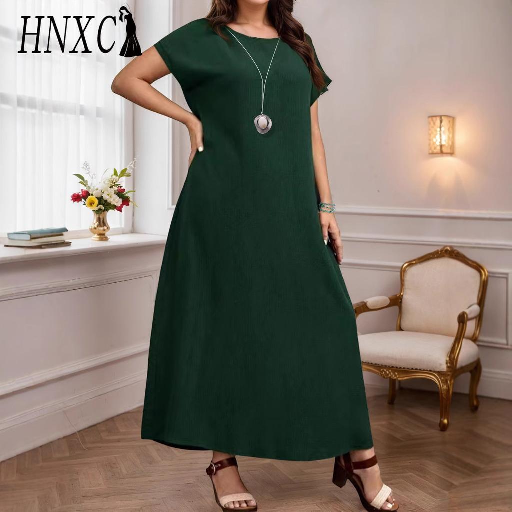 HNXC Plus-size Women's Summer Round-neck Elegant Long Dress